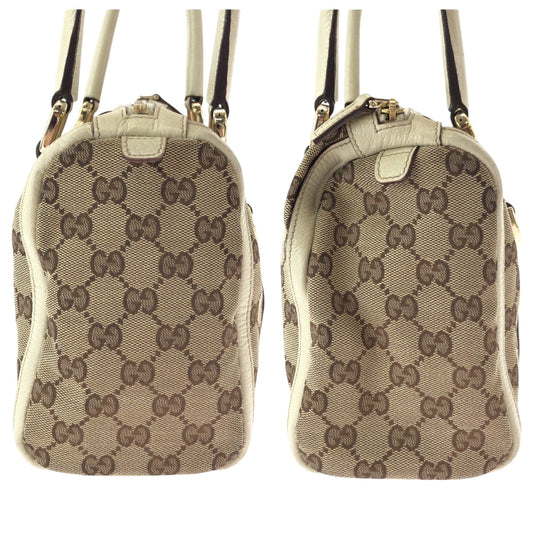 GUCCI Handbag 130942 GG canvas Beige Ivory Gold Metal Handbags Mini Boston Duffel bag Shoulder Bag Abbey Women Used Authentic