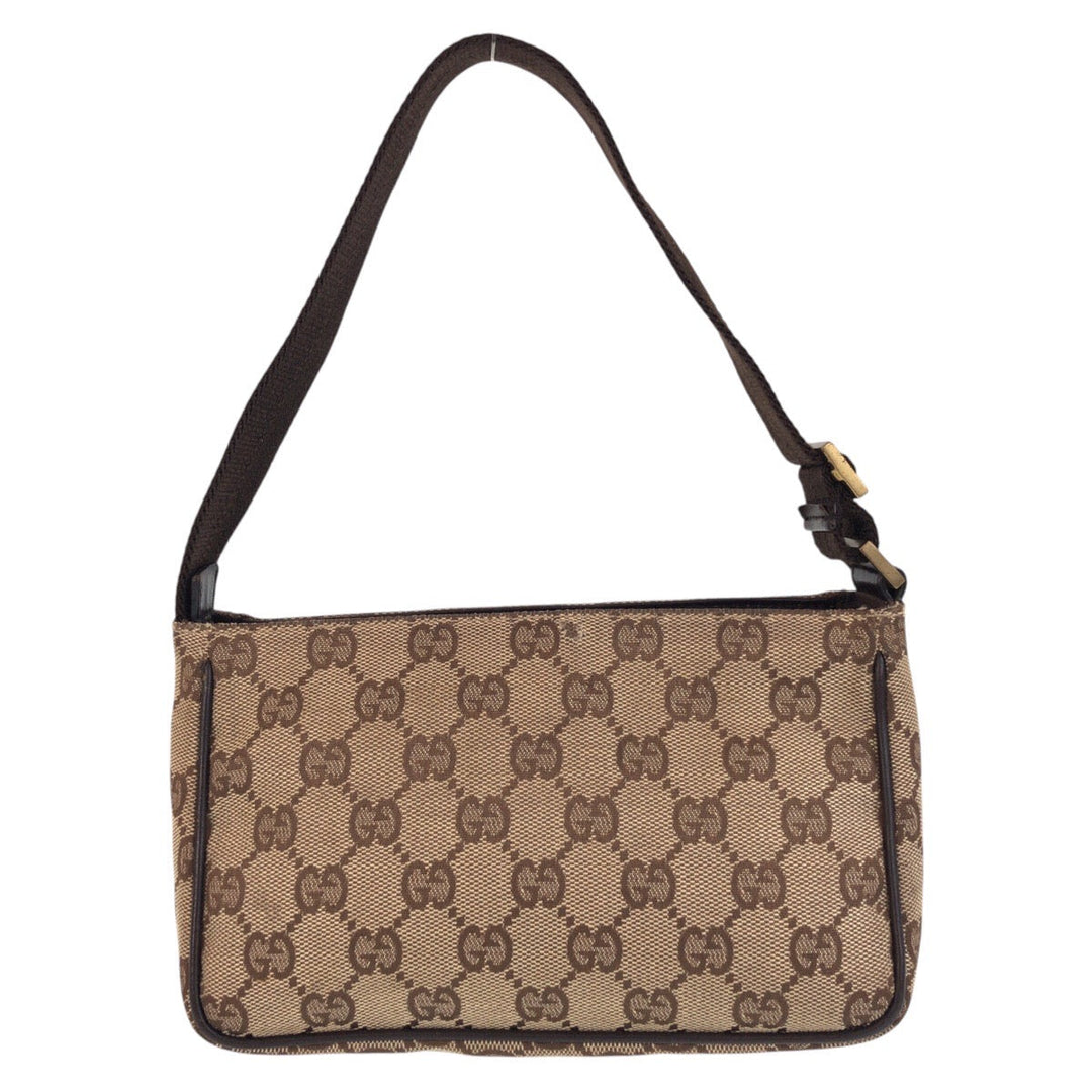 GUCCI Shoulder Bag 106644 GG canvas Brown Beige Gold Metal Shoulder Bag accessory pouch Women Used Authentic
