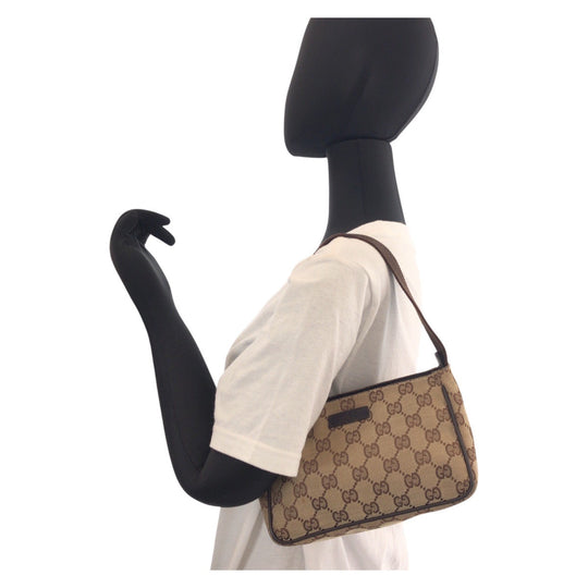GUCCI Shoulder Bag 106644 GG canvas Brown Beige Gold Metal Shoulder Bag accessory pouch Women Used Authentic