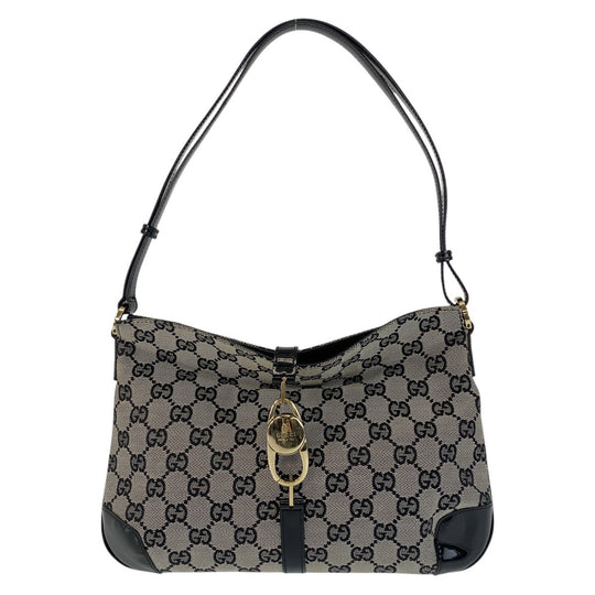 GUCCI Shoulder Bag 14147 GG canvas, enamel Black GoldMetal Women Used Authentic