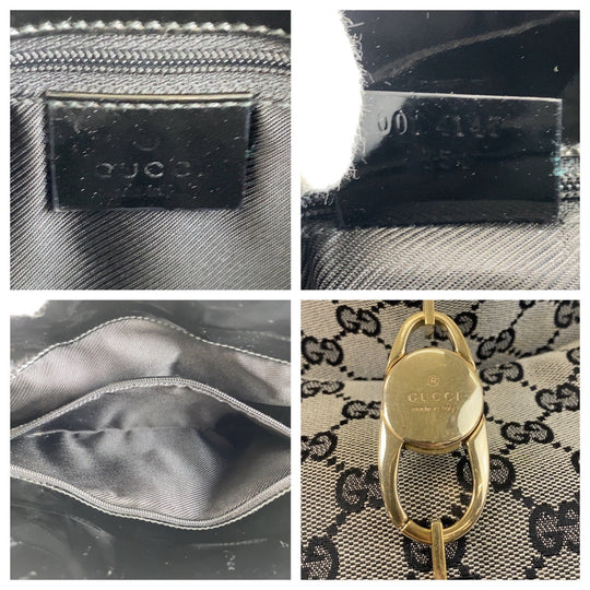 GUCCI Shoulder Bag 14147 GG canvas, enamel Black GoldMetal Women Used Authentic