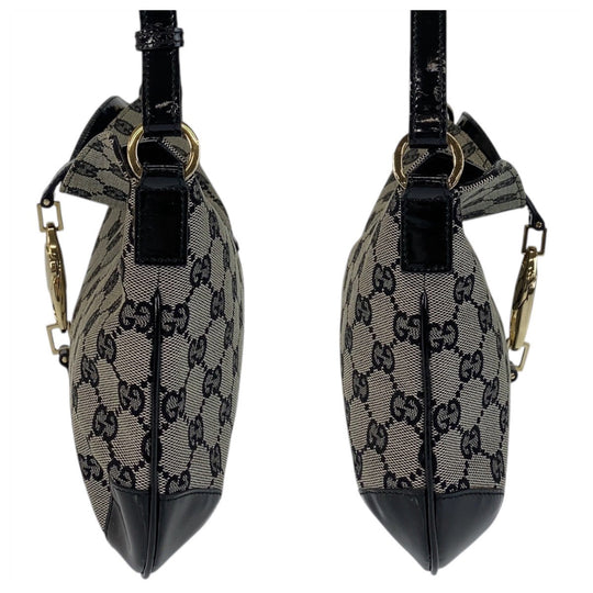 GUCCI Shoulder Bag 14147 GG canvas, enamel Black GoldMetal Women Used Authentic