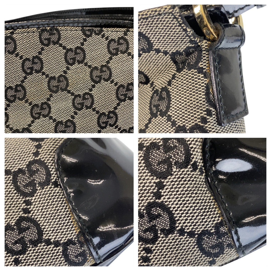 GUCCI Shoulder Bag 14147 GG canvas, enamel Black GoldMetal Women Used Authentic
