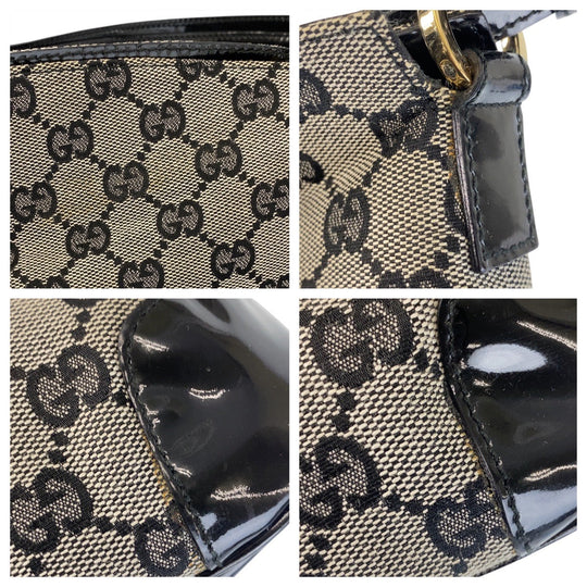 GUCCI Shoulder Bag 14147 GG canvas, enamel Black GoldMetal Women Used Authentic
