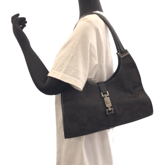 GUCCI Shoulder Bag 002 1067 GG canvas black Hobo One Shoulder Bag Jackie Women Used Authentic