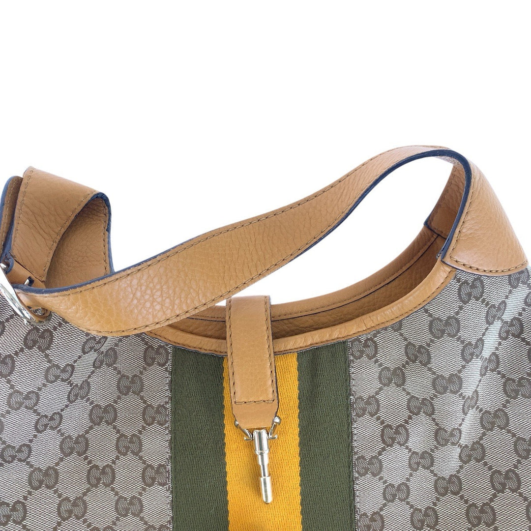 GUCCI Shoulder Bag 277520 GG canvas, leather Yellow Beige Gold Metal Sherry Line New Jackie Hobo Women Used Authentic