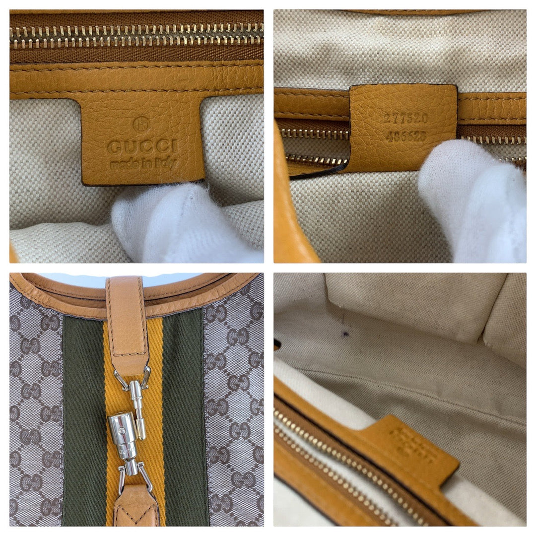 GUCCI Shoulder Bag 277520 GG canvas, leather Yellow Beige Gold Metal Sherry Line New Jackie Hobo Women Used Authentic