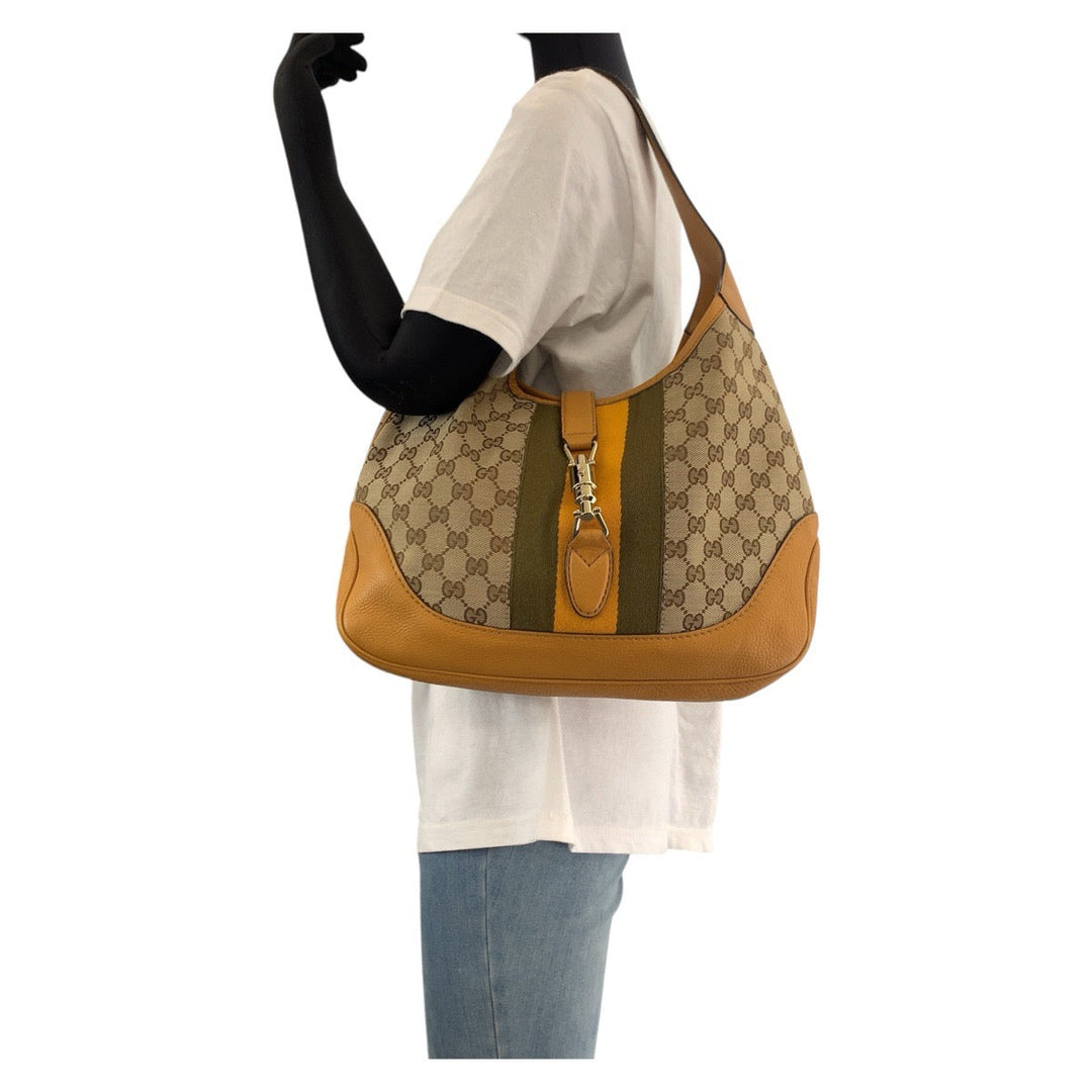 GUCCI Shoulder Bag 277520 GG canvas, leather Yellow Beige Gold Metal Sherry Line New Jackie Hobo Women Used Authentic
