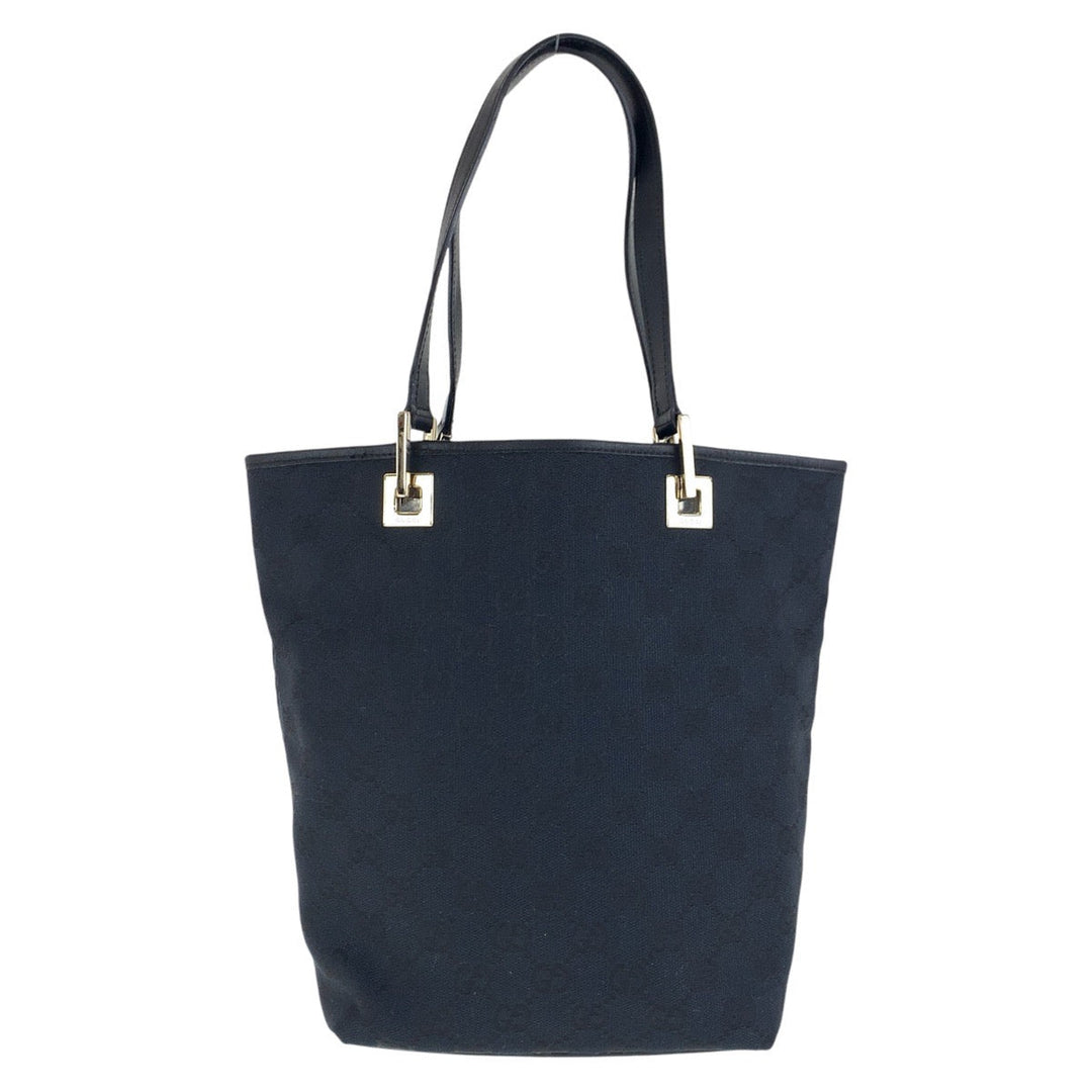 GUCCI Tote Bag 002 1099 GG canvas, leather Black GoldMetal Tote Bag Shoulder Bag Women Used Authentic
