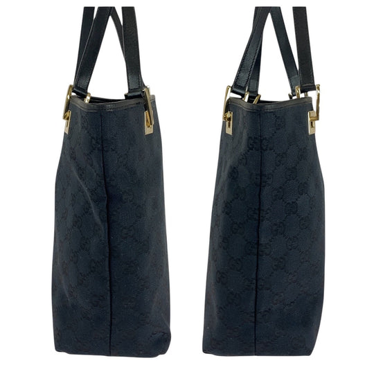 GUCCI Tote Bag 002 1099 GG canvas, leather Black GoldMetal Tote Bag Shoulder Bag Women Used Authentic