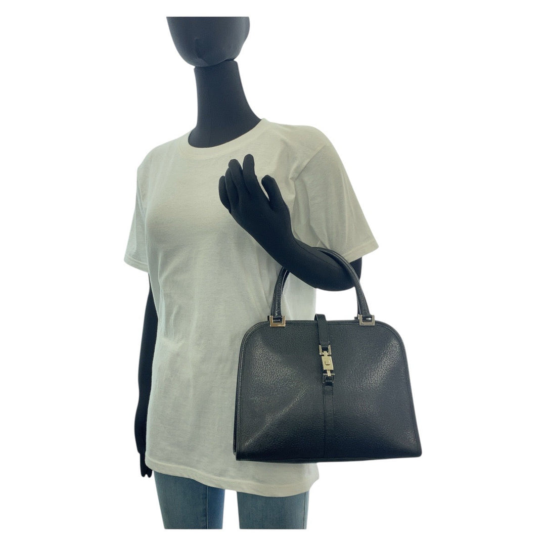 GUCCI Tote Bag 002 1071 leather Black SilverMetal Tote Bag handbag Jackie Women Used Authentic