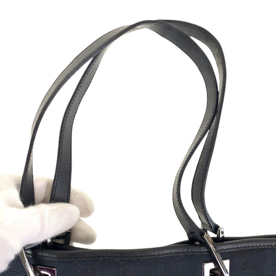 GUCCI Tote Bag 31243 GG canvas, leather Black Silver Metal Tote Bag Shoulder Bag Women Used Authentic