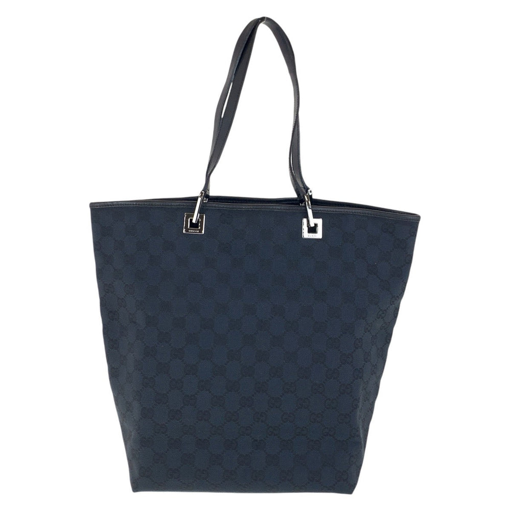 GUCCI Tote Bag 31243 GG canvas, leather Black Silver Metal Tote Bag Shoulder Bag Women Used Authentic