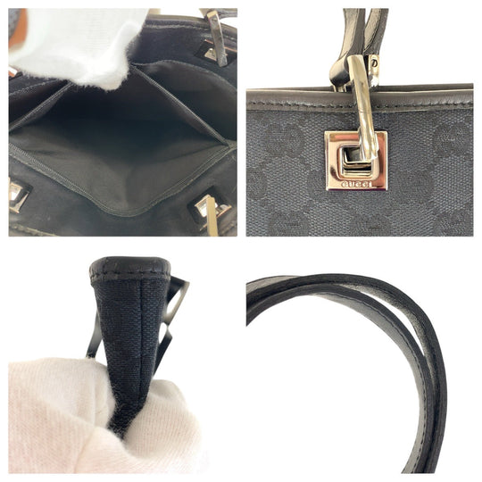 GUCCI Tote Bag 31243 GG canvas, leather Black Silver Metal Tote Bag Shoulder Bag Women Used Authentic