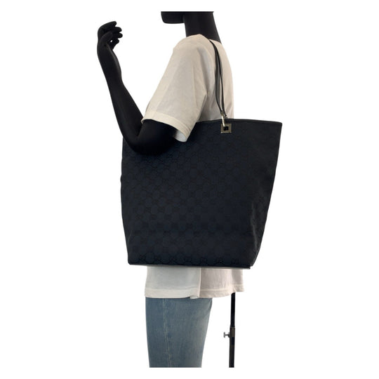 GUCCI Tote Bag 31243 GG canvas, leather Black Silver Metal Tote Bag Shoulder Bag Women Used Authentic