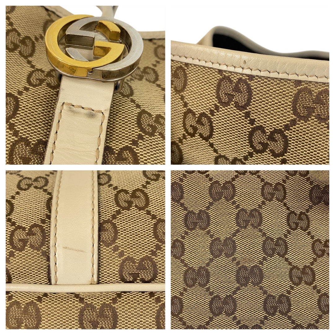 GUCCI Tote Bag 232956 GG canvas, leather beige Tote Bag Shoulder Bag Women Used Authentic