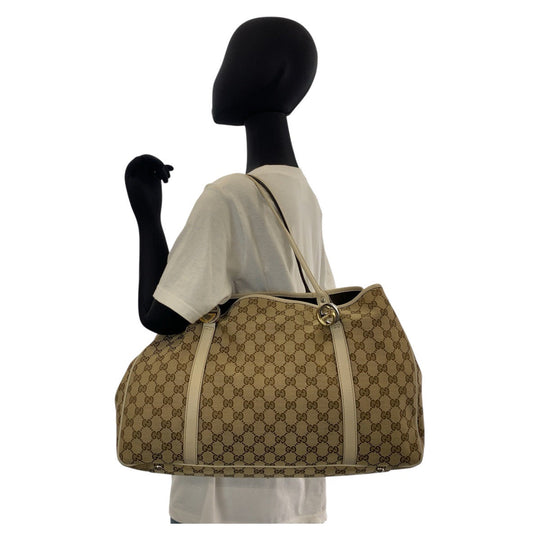 GUCCI Tote Bag 232956 GG canvas, leather beige Tote Bag Shoulder Bag Women Used Authentic
