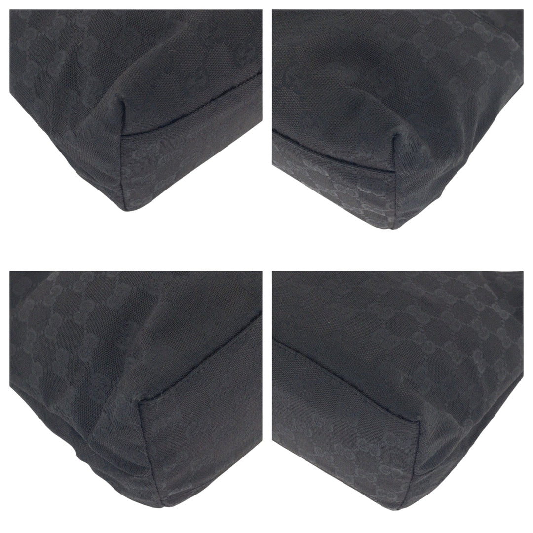 GUCCI Shoulder Bag 001 3386 GG canvas Black SilverMetal Hobo One Shoulder Bag Women Used Authentic