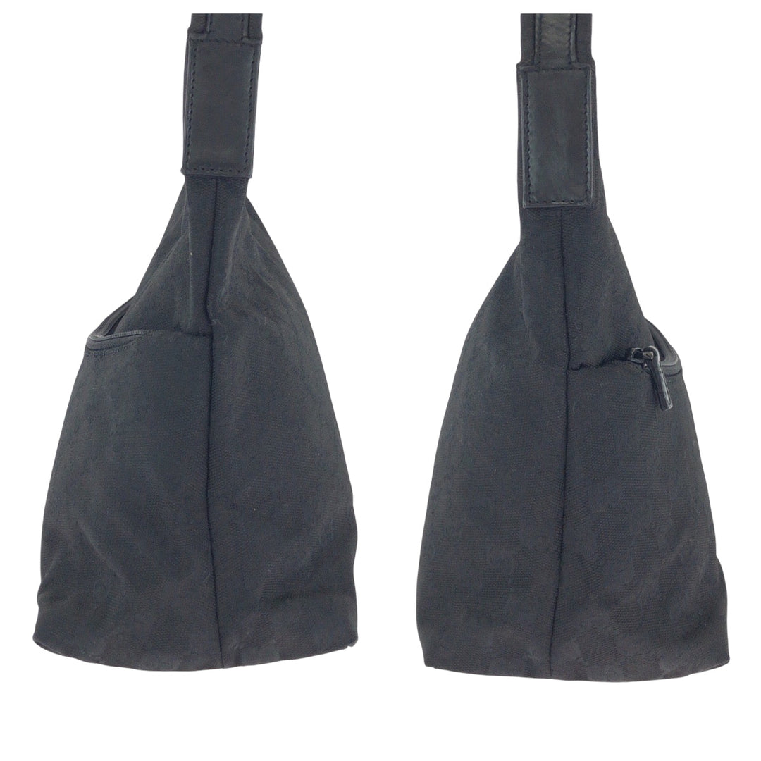 GUCCI Shoulder Bag 001 3386 GG canvas Black SilverMetal Hobo One Shoulder Bag Women Used Authentic