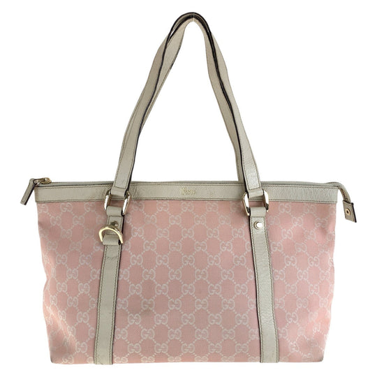 GUCCI Tote Bag 141470 GG canvas, leather Pink White Gold Metal Tote Bag Shoulder Bag Women Used Authentic