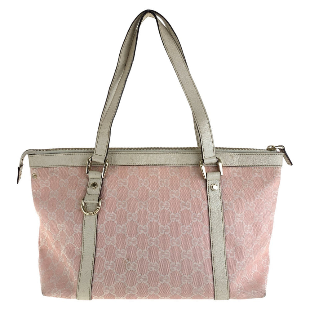 GUCCI Tote Bag 141470 GG canvas, leather Pink White Gold Metal Tote Bag Shoulder Bag Women Used Authentic