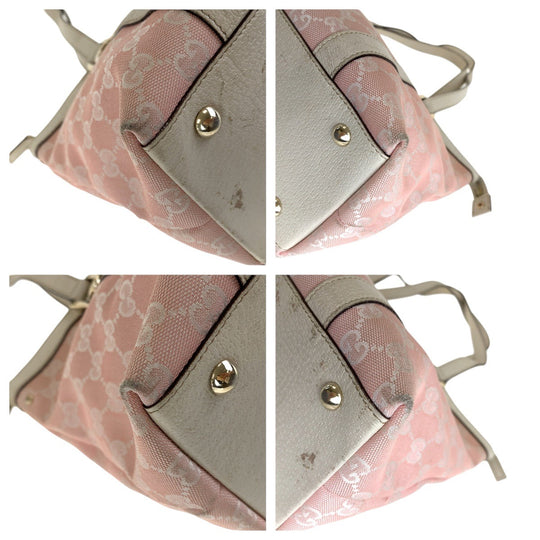 GUCCI Tote Bag 141470 GG canvas, leather Pink White Gold Metal Tote Bag Shoulder Bag Women Used Authentic