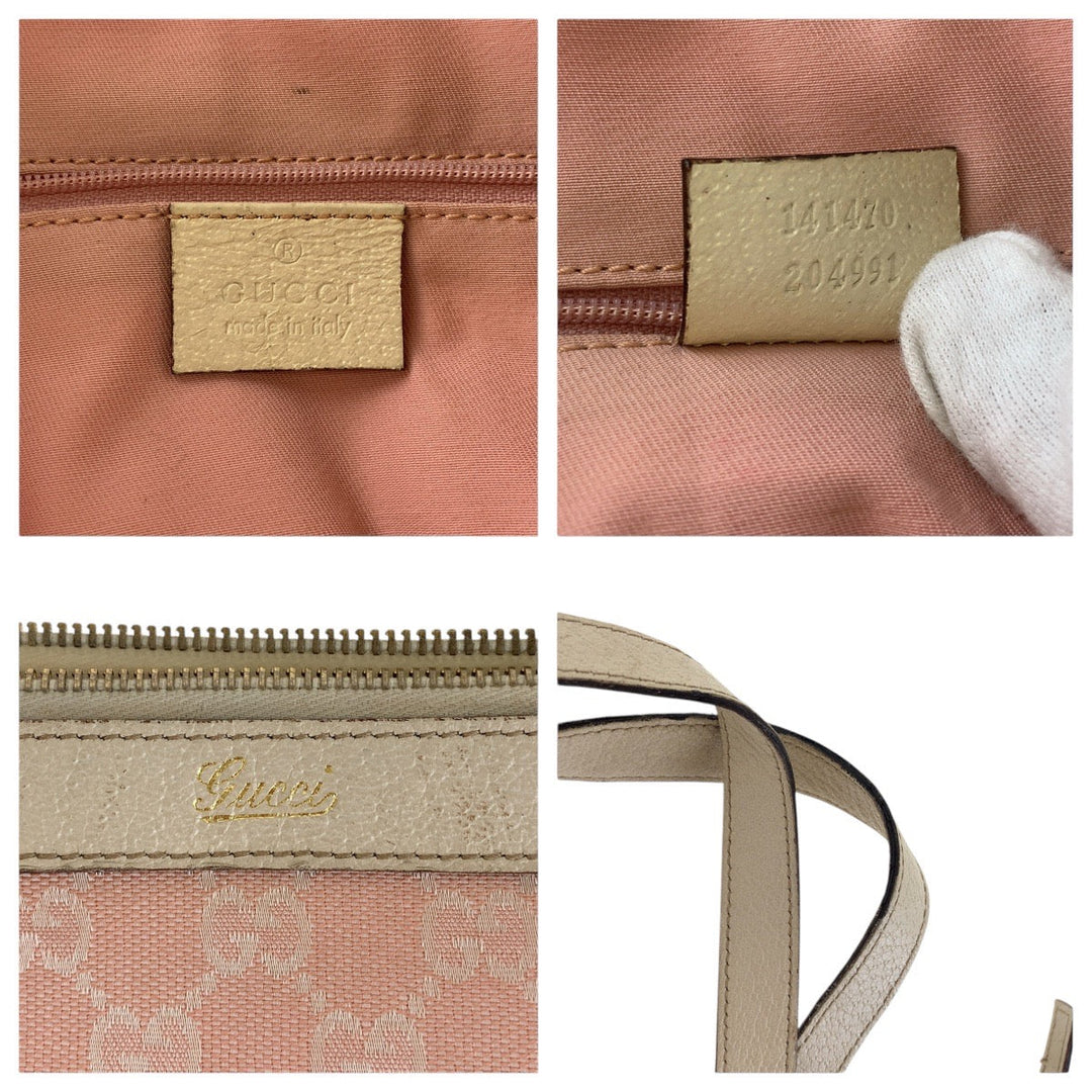 GUCCI Tote Bag 141470 GG canvas, leather Pink White Gold Metal Tote Bag Shoulder Bag Women Used Authentic