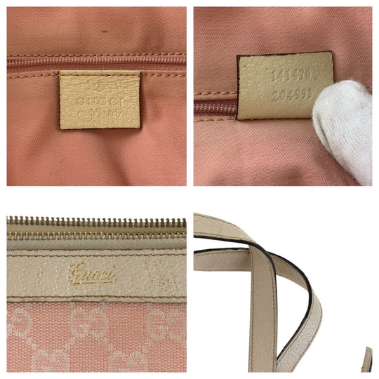 GUCCI Tote Bag 141470 GG canvas, leather Pink White Gold Metal Tote Bag Shoulder Bag Women Used Authentic