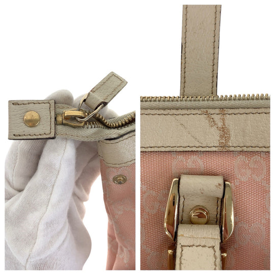 GUCCI Tote Bag 141470 GG canvas, leather Pink White Gold Metal Tote Bag Shoulder Bag Women Used Authentic