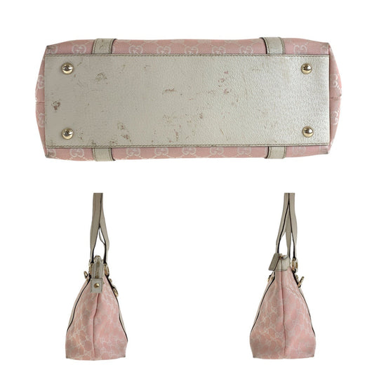 GUCCI Tote Bag 141470 GG canvas, leather Pink White Gold Metal Tote Bag Shoulder Bag Women Used Authentic