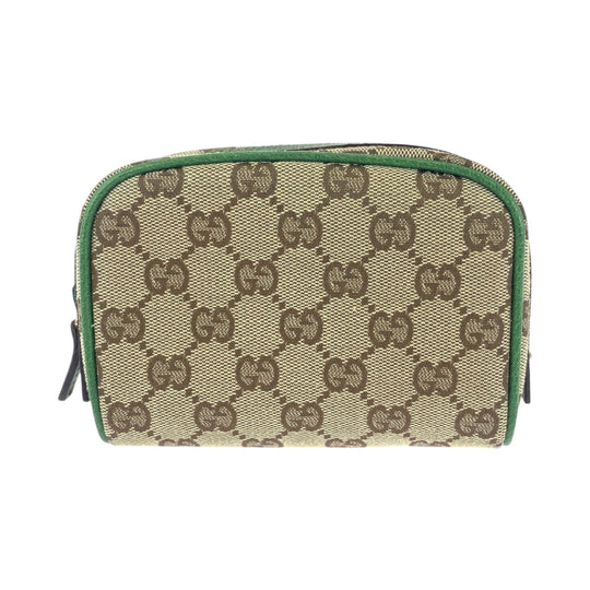 GUCCI Pouch 120978 GG canvas Beige Green Gold Metal Pouch Cosmetics Pouch Women Used Authentic
