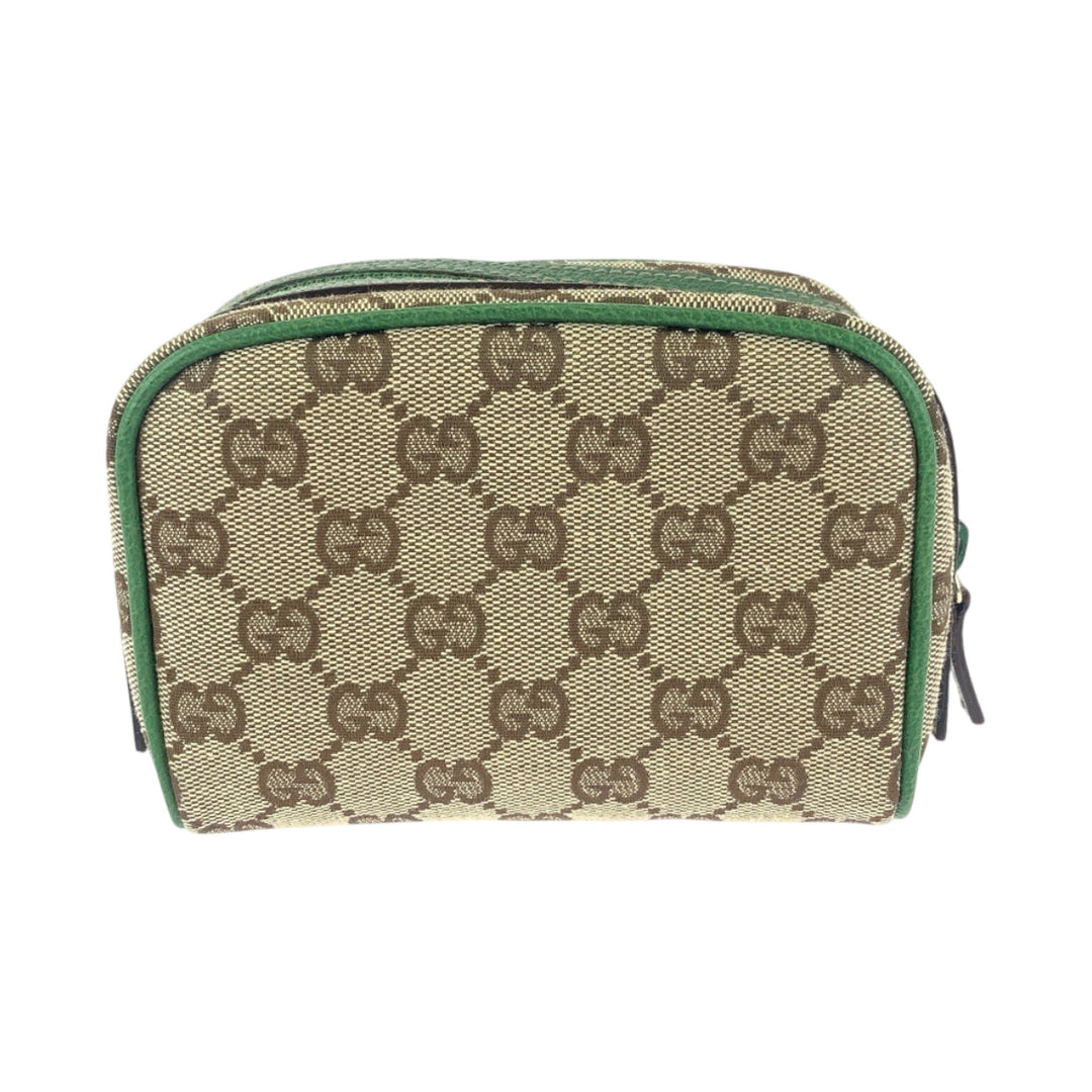 GUCCI Pouch 120978 GG canvas Beige Green Gold Metal Pouch Cosmetics Pouch Women Used Authentic