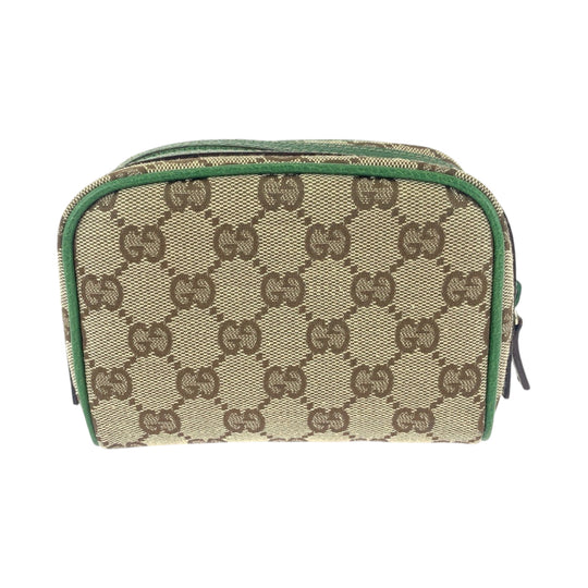 GUCCI Pouch 120978 GG canvas Beige Green Gold Metal Pouch Cosmetics Pouch Women Used Authentic