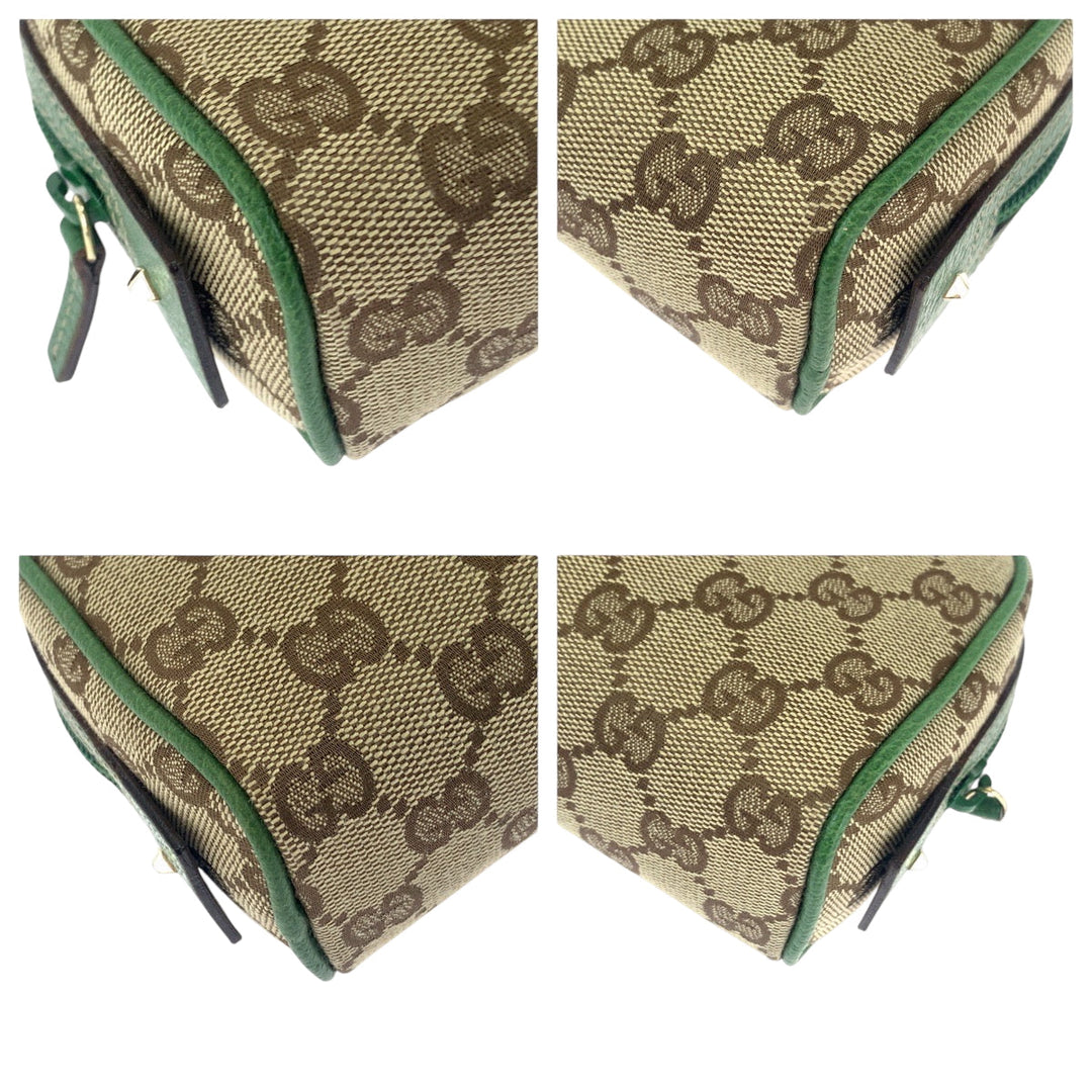 GUCCI Pouch 120978 GG canvas Beige Green Gold Metal Pouch Cosmetics Pouch Women Used Authentic