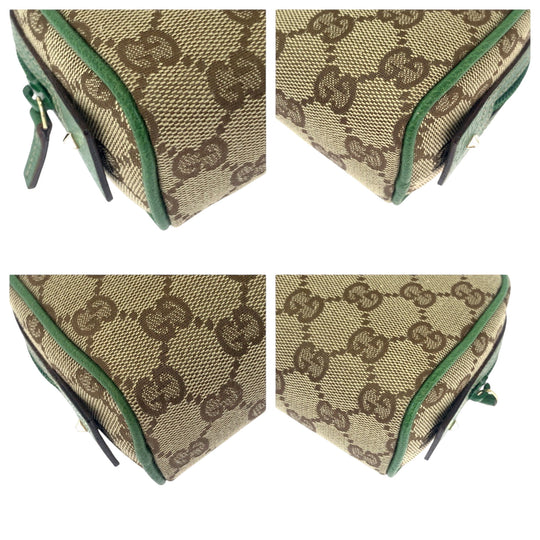 GUCCI Pouch 120978 GG canvas Beige Green Gold Metal Pouch Cosmetics Pouch Women Used Authentic