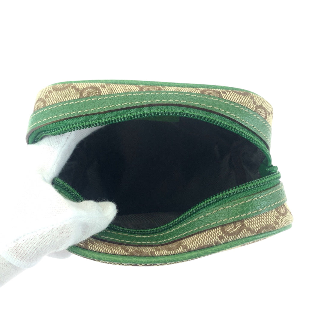 GUCCI Pouch 120978 GG canvas Beige Green Gold Metal Pouch Cosmetics Pouch Women Used Authentic