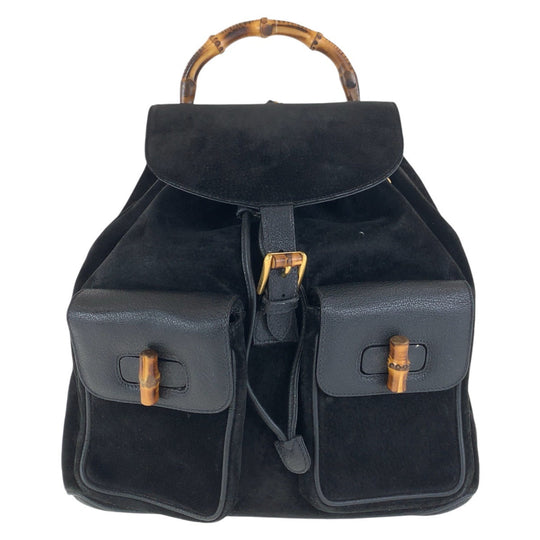 GUCCI Backpack 003 2058 0016 Suede, Leather Black Gold Metal Backpacks & Daypacks Backpacks Bamboo Women Used Authentic