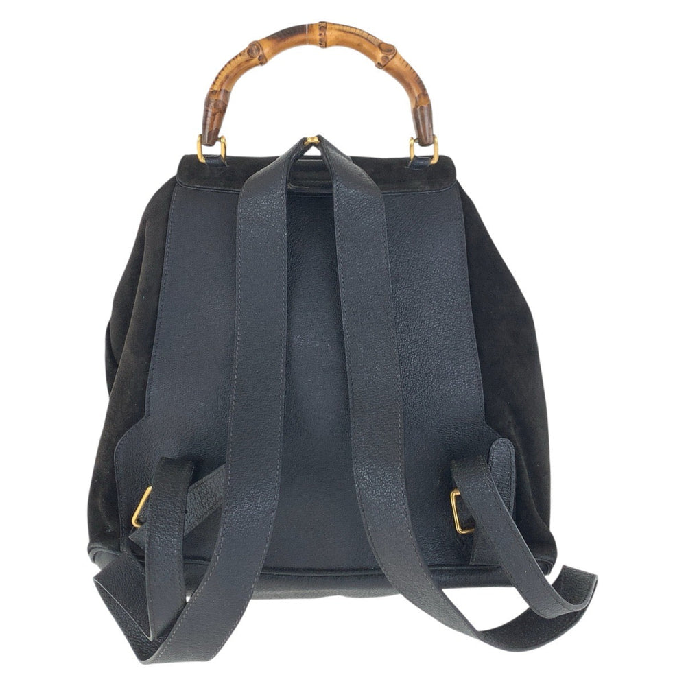 GUCCI Backpack 003 2058 0016 Suede, Leather Black Gold Metal Backpacks & Daypacks Backpacks Bamboo Women Used Authentic