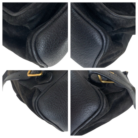 GUCCI Backpack 003 2058 0016 Suede, Leather Black Gold Metal Backpacks & Daypacks Backpacks Bamboo Women Used Authentic