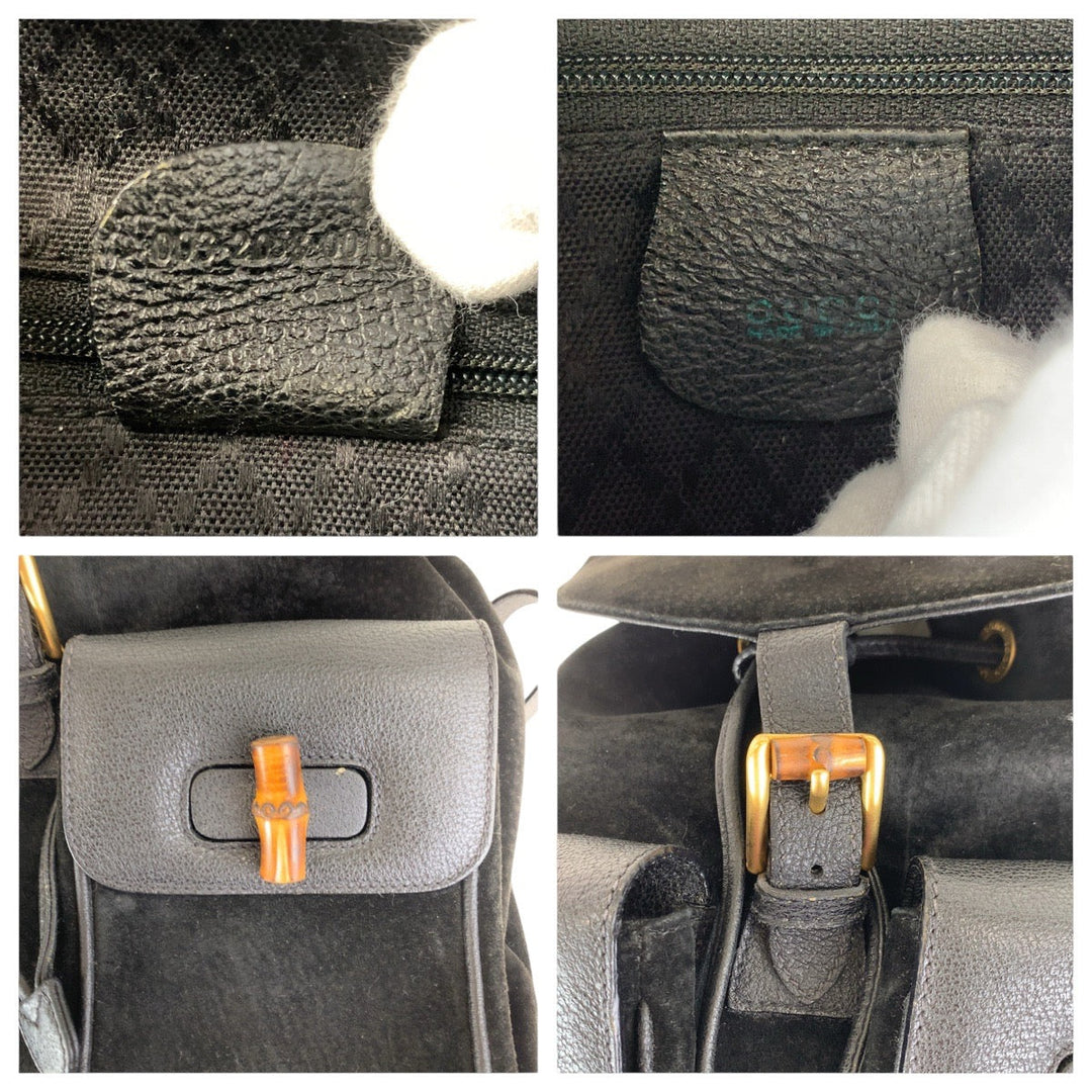 GUCCI Backpack 003 2058 0016 Suede, Leather Black Gold Metal Backpacks & Daypacks Backpacks Bamboo Women Used Authentic