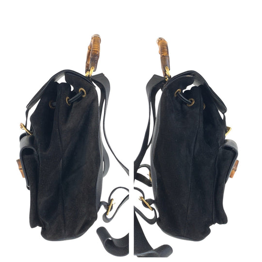GUCCI Backpack 003 2058 0016 Suede, Leather Black Gold Metal Backpacks & Daypacks Backpacks Bamboo Women Used Authentic