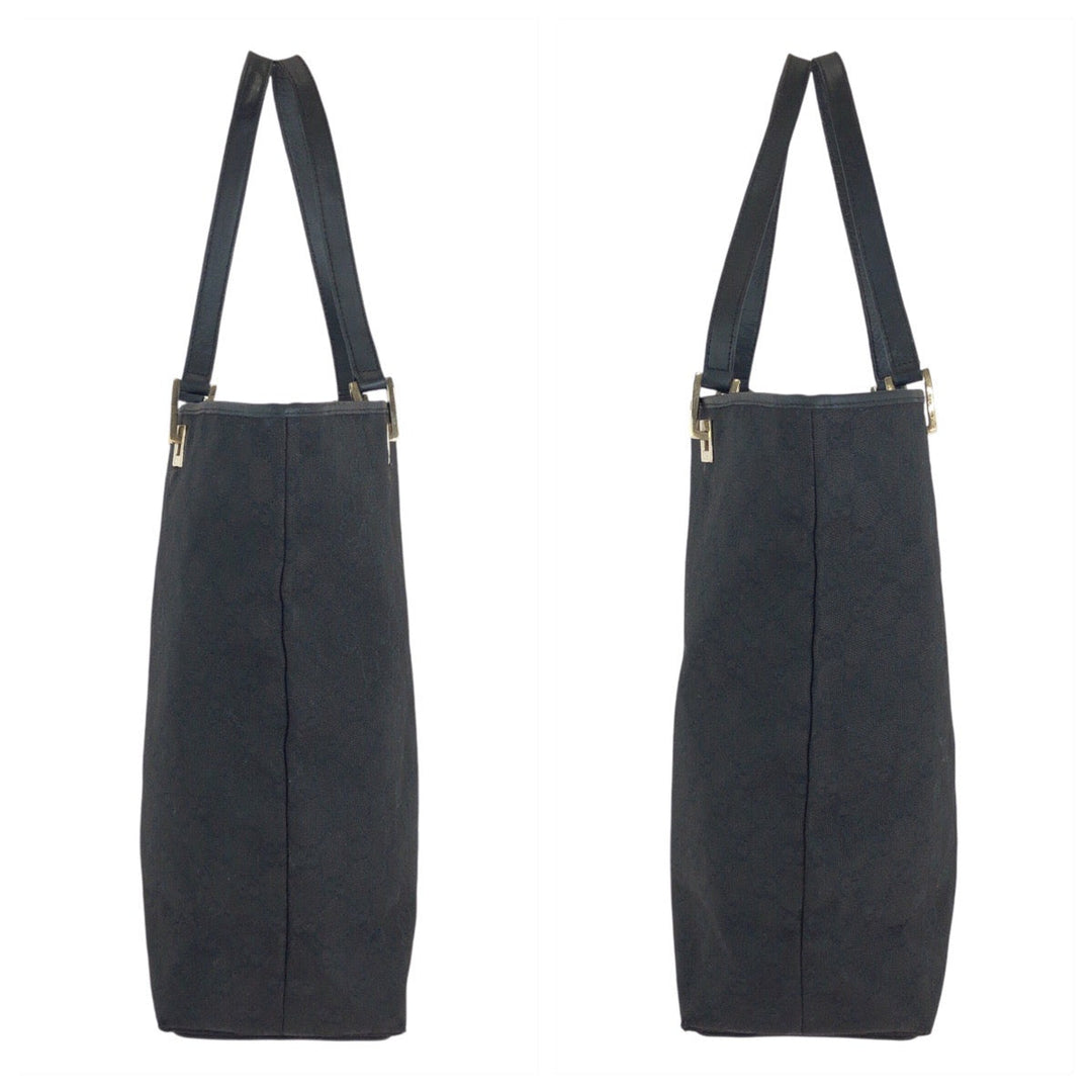 GUCCI Tote Bag 002 1098 GG canvas, leather Black GoldMetal Tote Bag Shoulder Bag Women Used Authentic