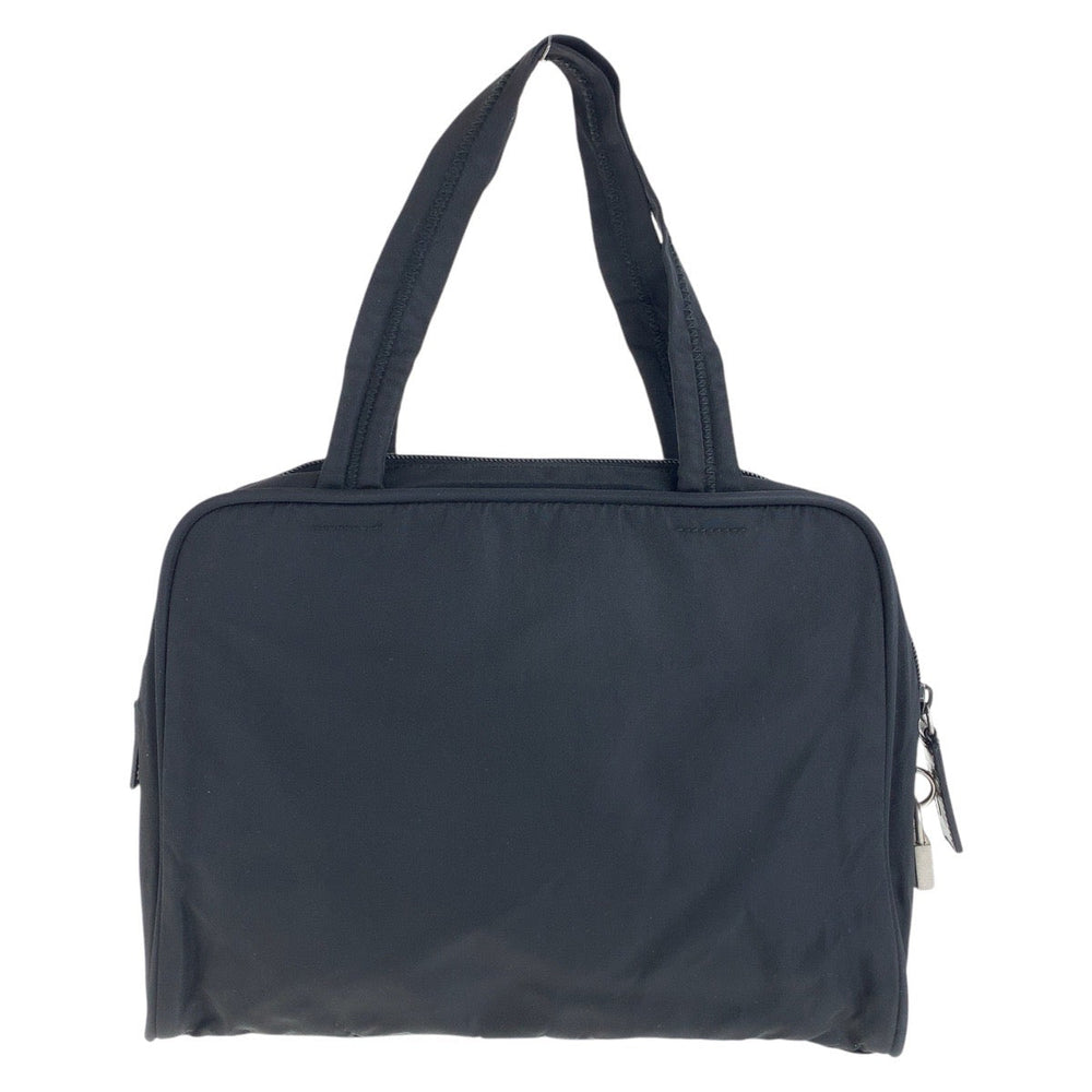 PRADA Tote Bag Nylon Black SilverMetal Tote Bag handbag Test Triangle With logo Women Used Authentic
