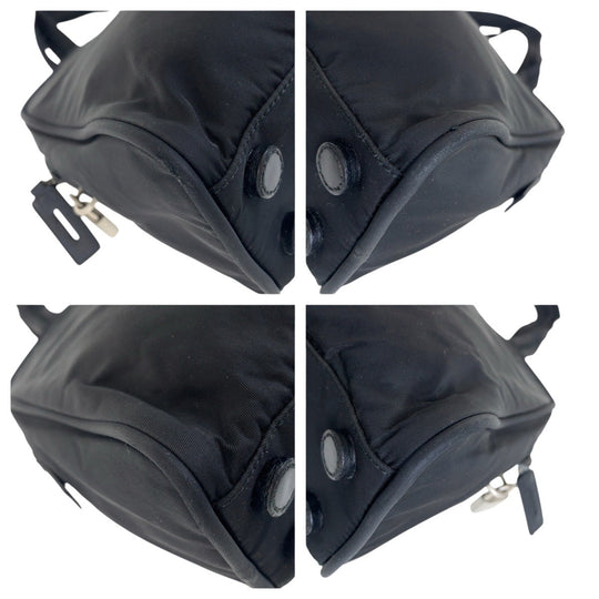 PRADA Tote Bag Nylon Black SilverMetal Tote Bag handbag Test Triangle With logo Women Used Authentic
