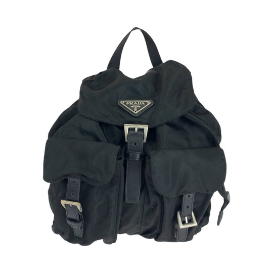 PRADA Backpack 1BZ677 Nylon Black SilverMetal Backpack Backpack Test Triangle With logo Women Used Authentic