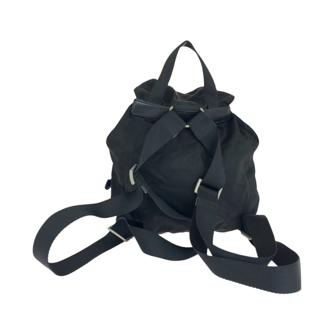 PRADA Backpack 1BZ677 Nylon Black SilverMetal Backpack Backpack Test Triangle With logo Women Used Authentic