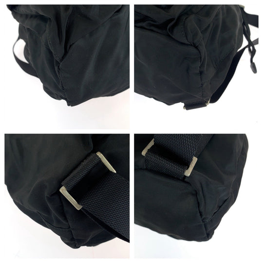 PRADA Backpack 1BZ677 Nylon Black SilverMetal Backpack Backpack Test Triangle With logo Women Used Authentic