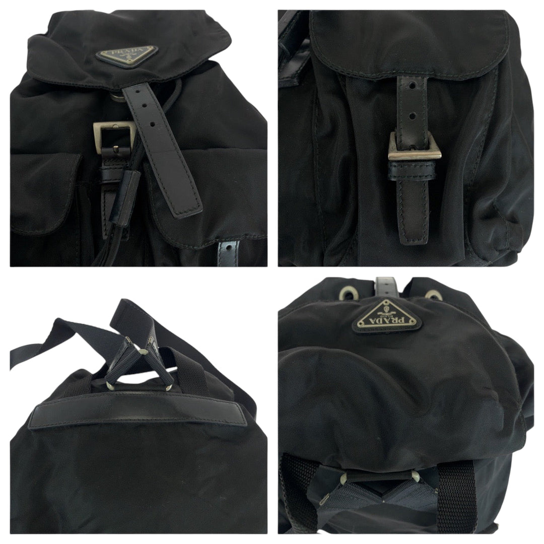 PRADA Backpack 1BZ677 Nylon Black SilverMetal Backpack Backpack Test Triangle With logo Women Used Authentic