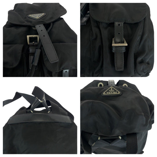 PRADA Backpack 1BZ677 Nylon Black SilverMetal Backpack Backpack Test Triangle With logo Women Used Authentic
