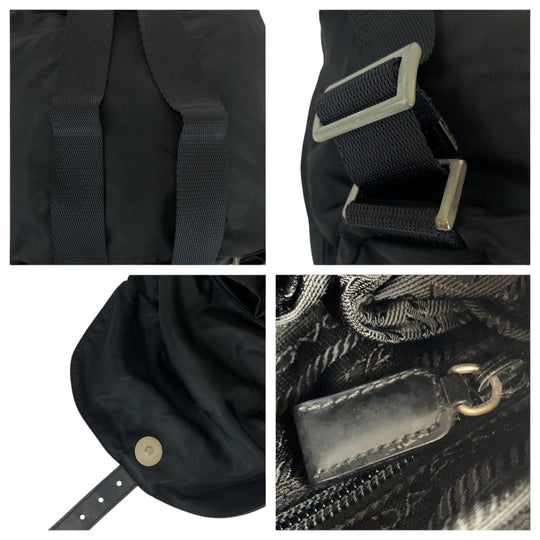 PRADA Backpack 1BZ677 Nylon Black SilverMetal Backpack Backpack Test Triangle With logo Women Used Authentic